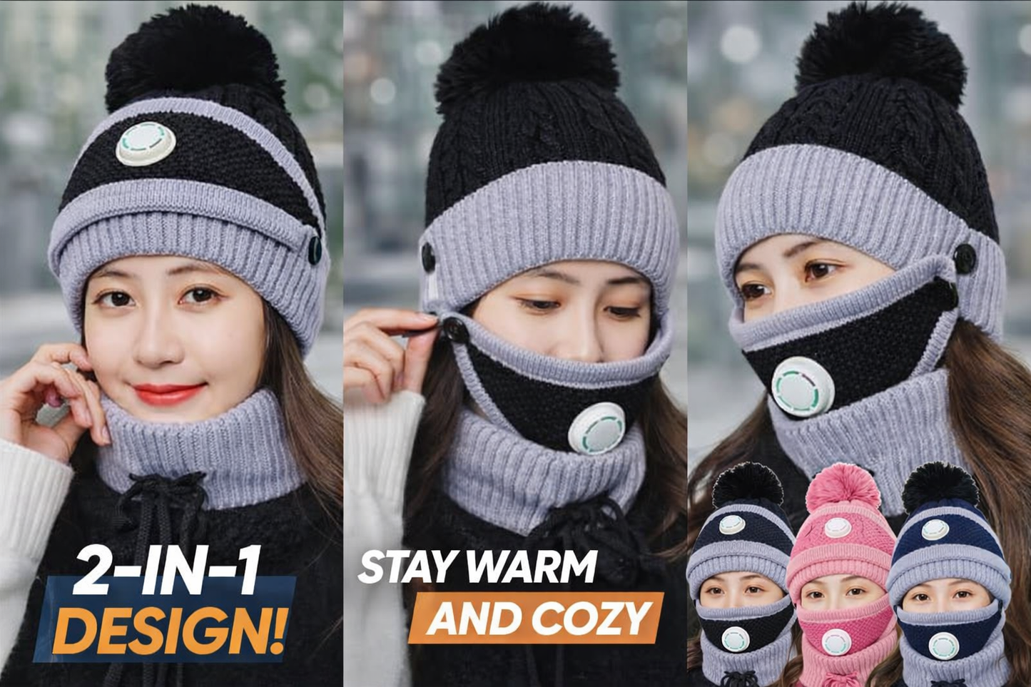 Unisex Winter Knit Beanie Cap Hat Neck Warmer Scarf